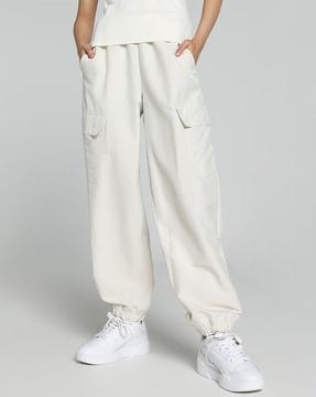 relaxed fit pants with flap pockets