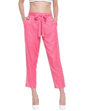 relaxed fit pants with waist tie-up