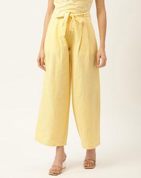 relaxed fit pants with waist tie-up