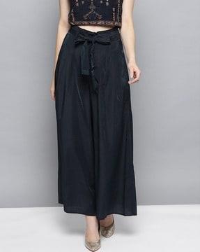 relaxed fit paperbag-waist pleated palazzos