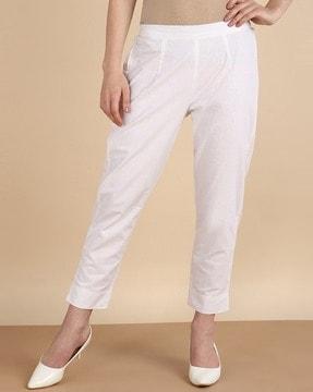 relaxed fit pleated cotton pants