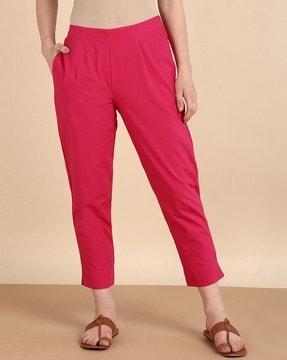 relaxed fit pleated cotton pants