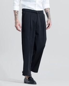 relaxed fit pleated trousers with insert pockets