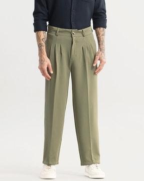 relaxed fit pleated trousers with insert pockets