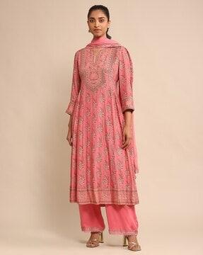 relaxed fit printed flared kurta suit set