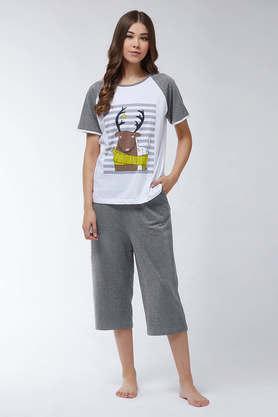 relaxed fit regular cotton women's casual wear capris - grey