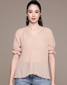 relaxed fit ribbed top with mandarin collar