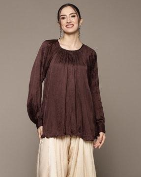 relaxed fit round-neck satin a-line tunic