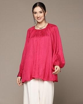 relaxed fit round-neck satin a-line tunic