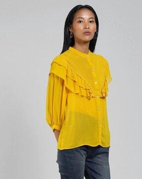 relaxed fit ruffled shirt with puff sleeves