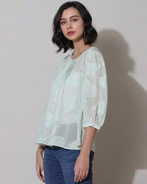 relaxed fit sheer leaf print top