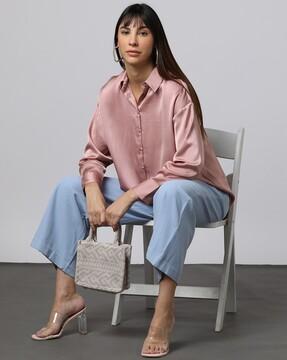 relaxed fit shirt with high-low hem