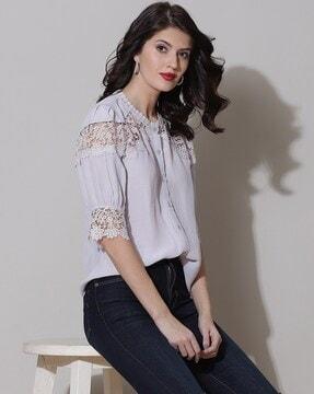 relaxed fit shirt with lace panels