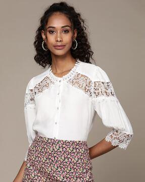 relaxed fit shirt with lace panels