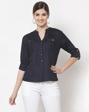 relaxed fit shirt with mandarin collar