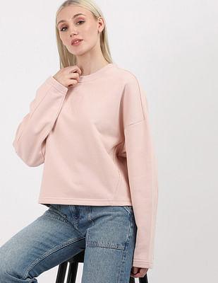 relaxed fit solid cotton sweatshirt