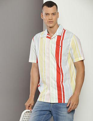 relaxed fit striped camp shirt