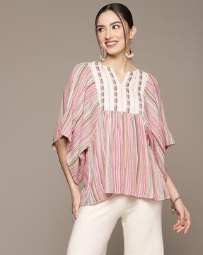 relaxed fit striped v-neck cotton tunic