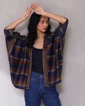 relaxed fit striped yarn dyed shrug