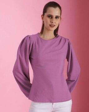 relaxed fit top with bishop sleeves