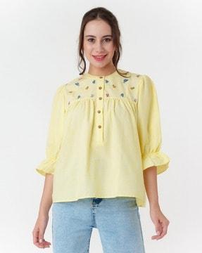 relaxed fit top with embroidered yoke
