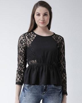 relaxed fit top with lace detail