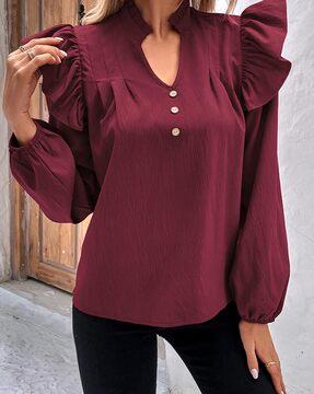 relaxed fit top with puff sleeves