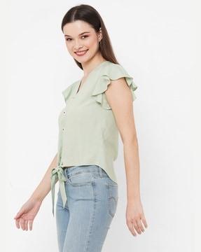 relaxed fit v-neck top with tie-up