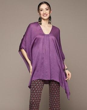 relaxed fit v-neck tunic with kaftan sleeves