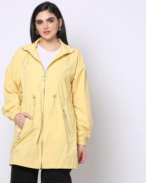 relaxed fit zip-front hooded jacket