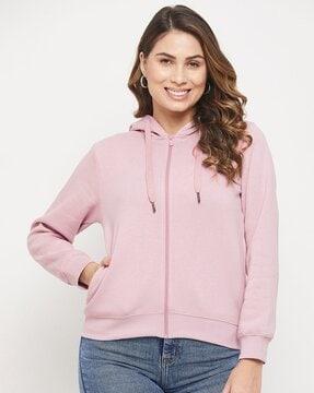 relaxed fit zip-front hoodie