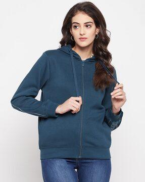 relaxed fit zip-front hoodie