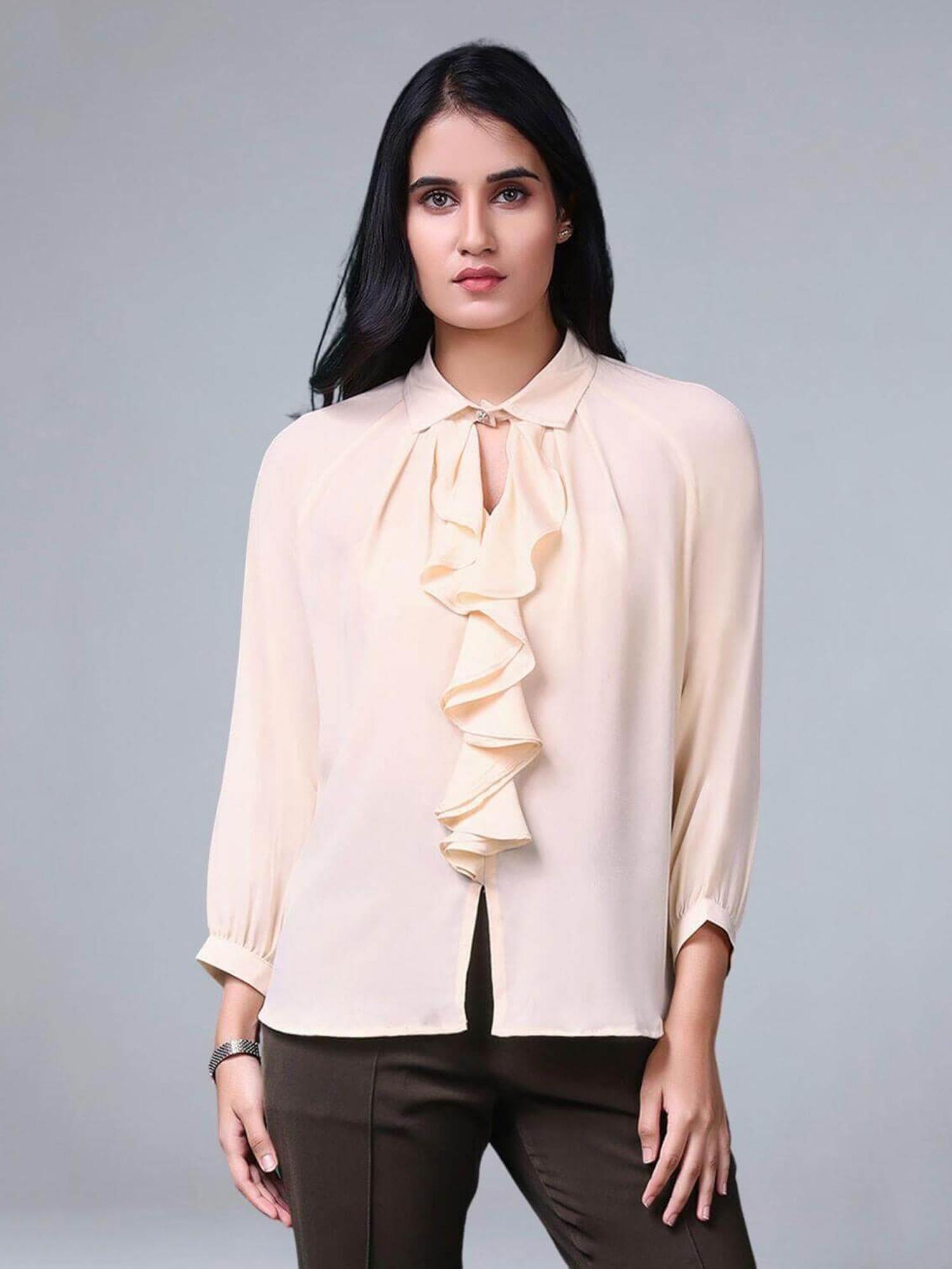 relaxed ruffle top - cream