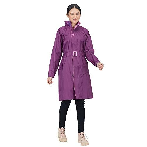 reliable rainwear h2o femina for women waterproof | front zip closure & attached hood | high neck collar prevents water seepage | (xl, wine)