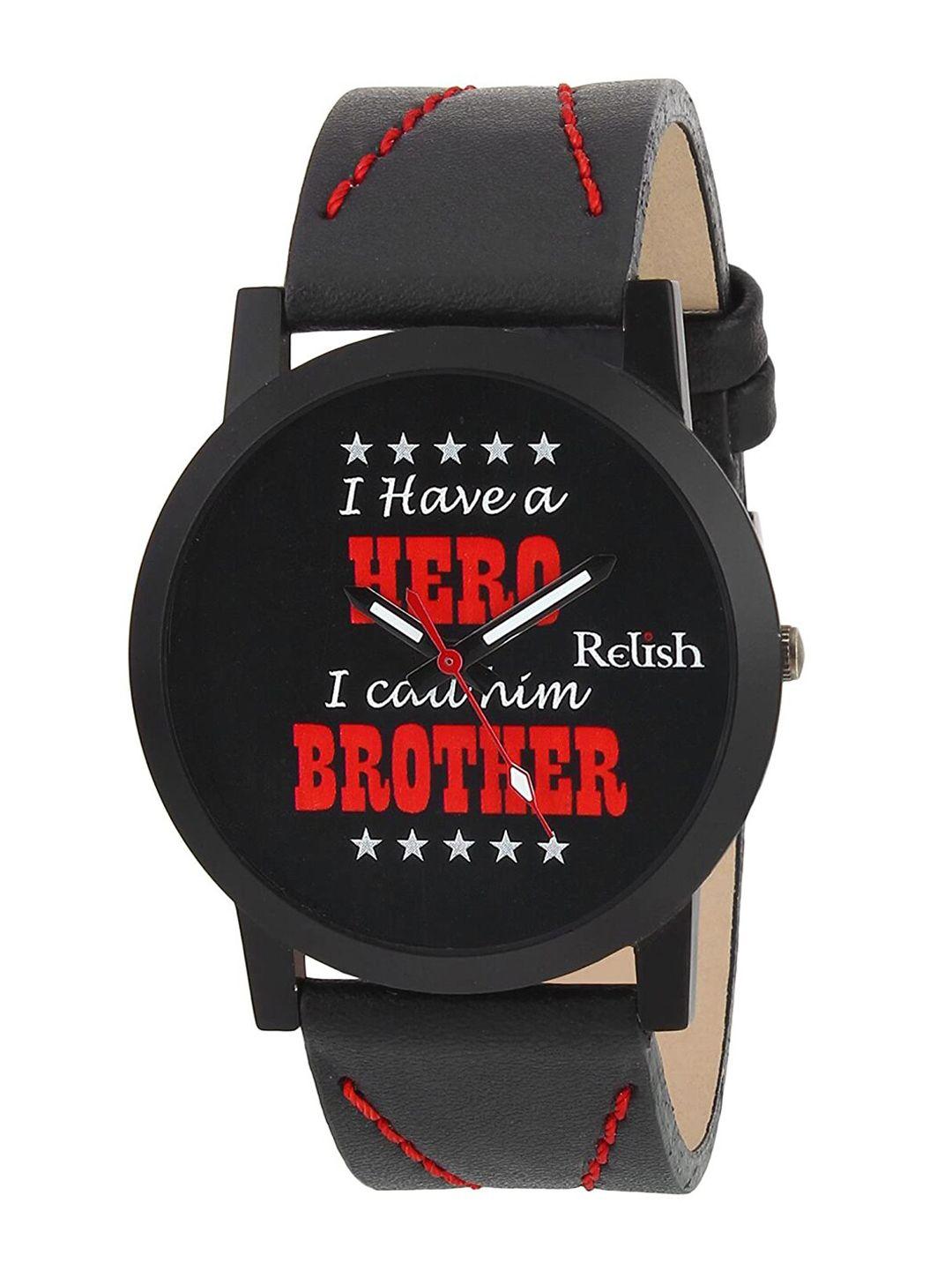 relish men black printed dial & black straps analogue watch re-s8078bb