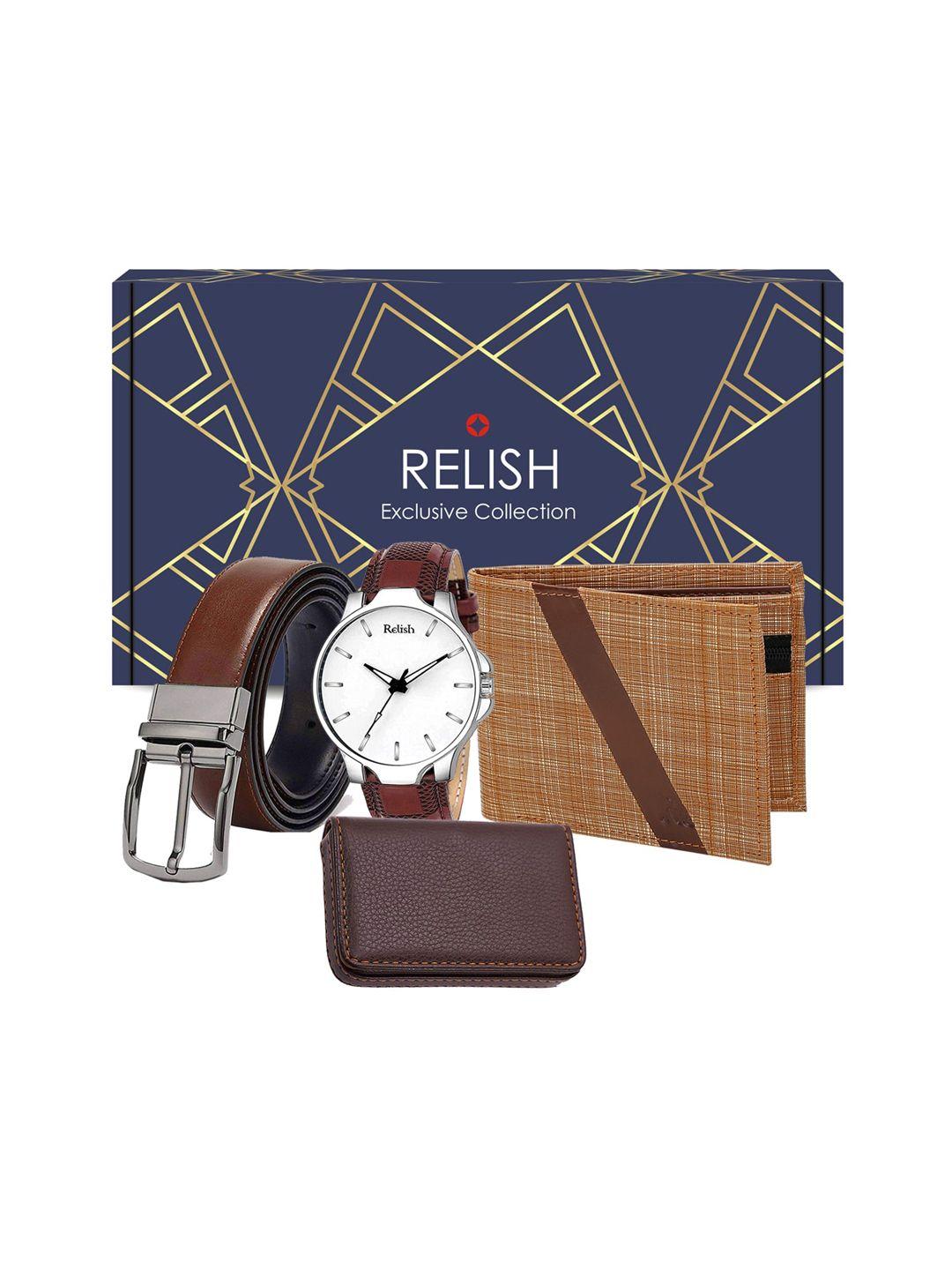 relish men brown solid accessory gift set