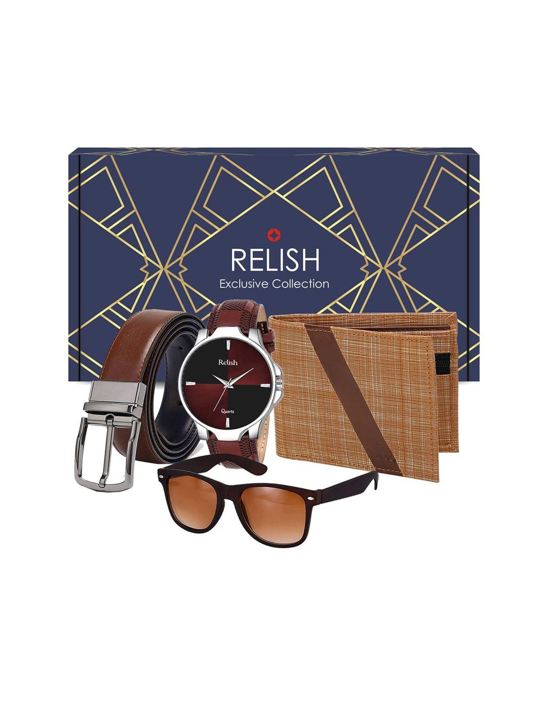 relish men brown solid accessory gift set