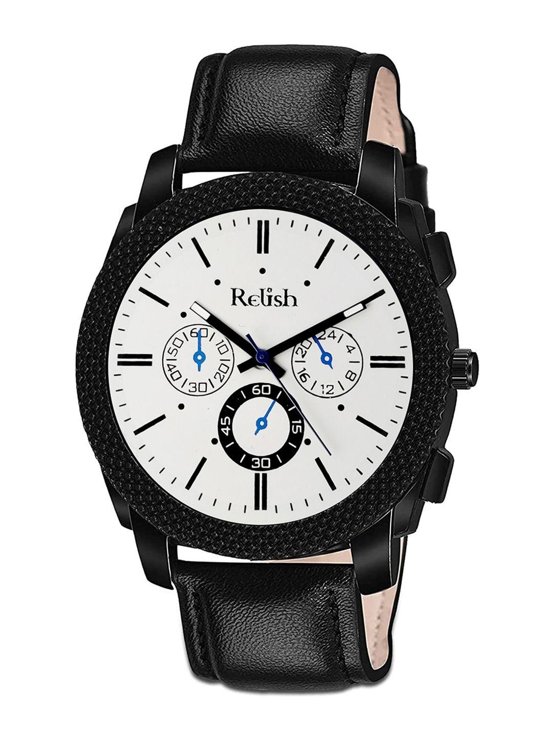 relish men white dial & black straps analogue watch re-bb1113