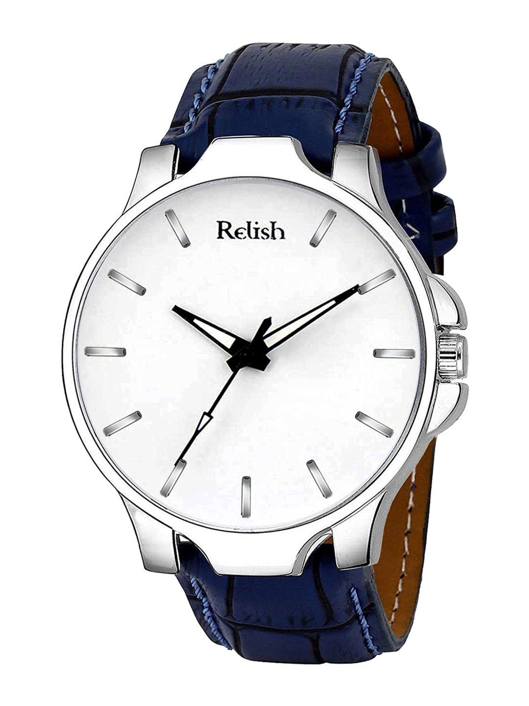 relish men white dial & blue straps analogue watch re-bs2008-blue