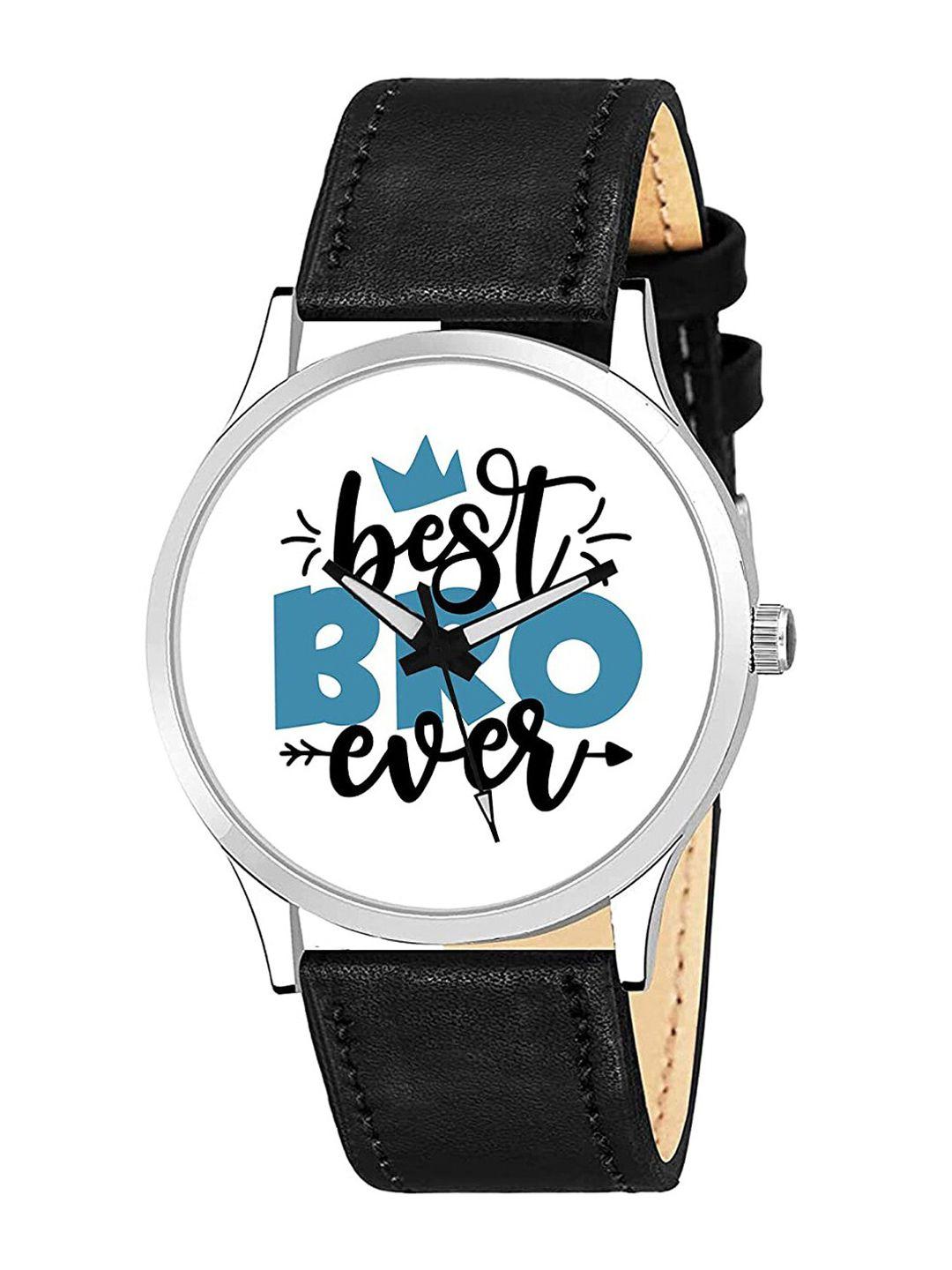 relish men white printed dial & black straps analogue watch re-bro075