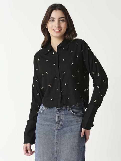 remanika black cotton embroidered shirt