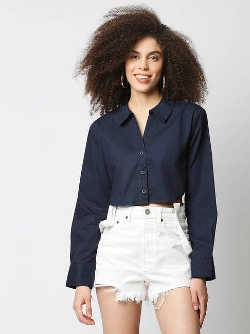 remanika blue regular fit crop shirt