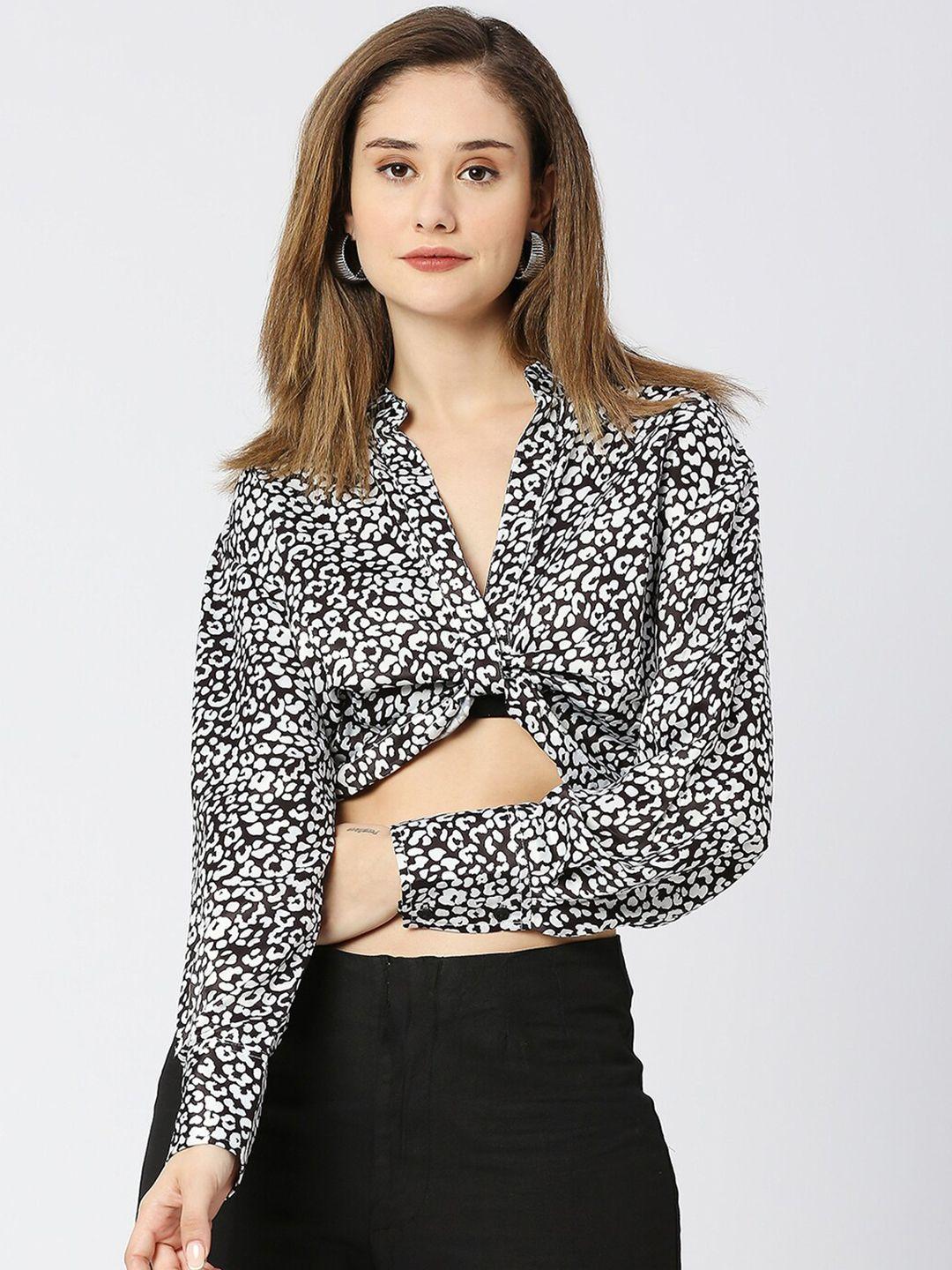 remanika comfort animal printed twisted detail shirt style crop top