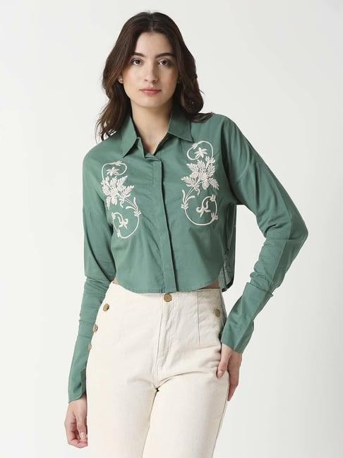 remanika green cotton embroidered shirt