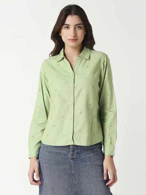 remanika green cotton embroidered shirt