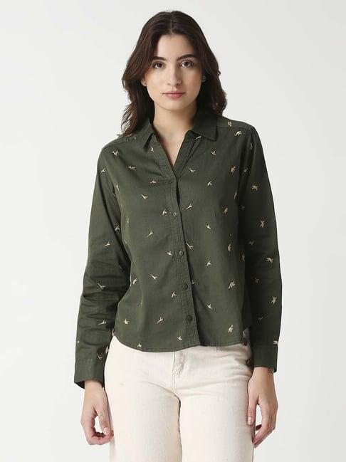 remanika green cotton embroidered shirt