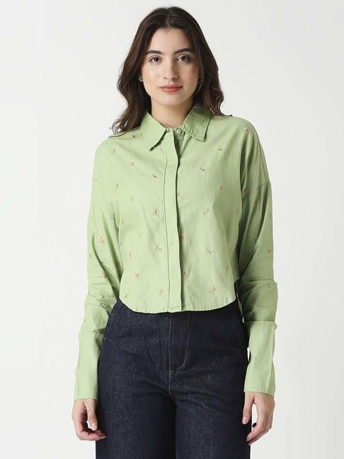 remanika green cotton embroidered shirt