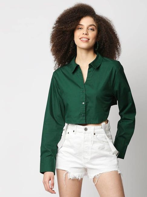 remanika green regular fit crop shirt