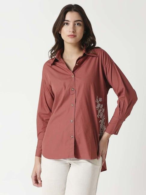 remanika orange cotton embroidered shirt