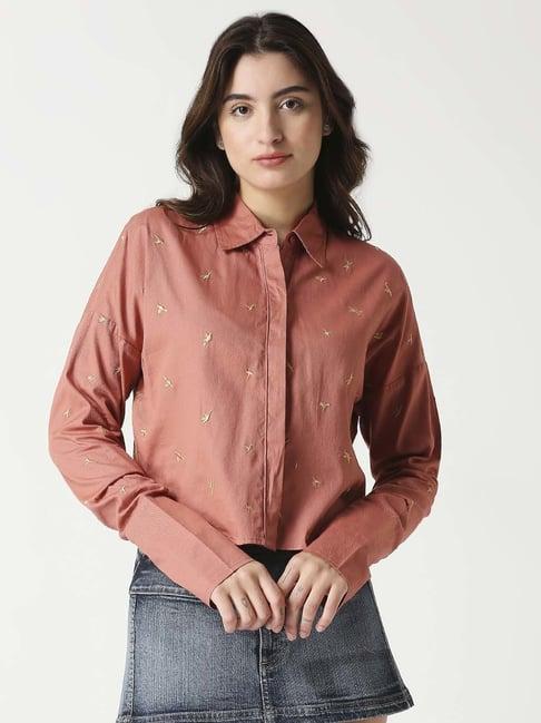 remanika orange cotton embroidered shirt